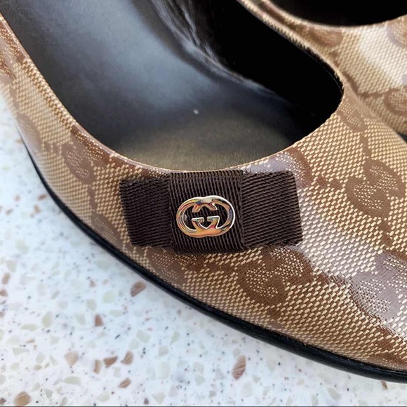 NIB Authentic Gucci Crystal GG Bow Front Mid Heel - Picture 5 of 8